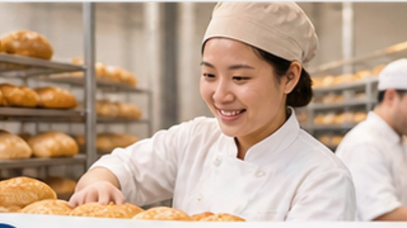 Bäckerei-Backstube mit Industrieofen und frischen Backwaren
